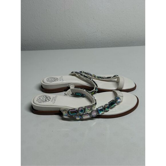VINCE CAMUTO AMBRIDIL LADIES SIZE 8,5 LEATHER WHITE SANDALS SHOES TOE LOOP - Picture 5 of 9